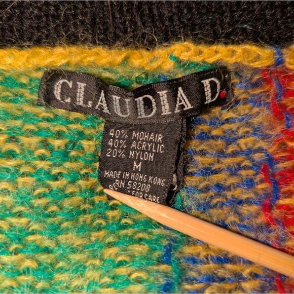 VTG 80s Claudia D. Mohair Preppy Academia Cozycore Maximalist Cardigan Sweater M - Picture 2 of 8